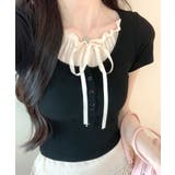 フェイクレイヤード胸リボントップス 半袖 重ね着風 | Riff | 詳細画像13 