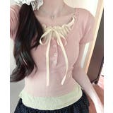 フェイクレイヤード胸リボントップス 半袖 重ね着風 | Riff | 詳細画像18 