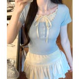 フェイクレイヤード胸リボントップス 半袖 重ね着風 | Riff | 詳細画像6 