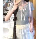 フェイクレイヤード胸リボントップス 半袖 重ね着風 | Riff | 詳細画像7 