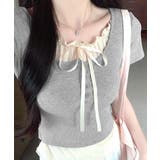 フェイクレイヤード胸リボントップス 半袖 重ね着風 | Riff | 詳細画像8 