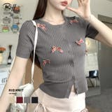 チェックリボン付きカーディガン サマーニット リブニット | Riff | 詳細画像1 