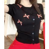 チェックリボン付きカーディガン サマーニット リブニット | Riff | 詳細画像6 