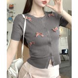 グレー | チェックリボン付きカーディガン サマーニット リブニット | Riff