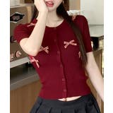 レッド | チェックリボン付きカーディガン サマーニット リブニット | Riff