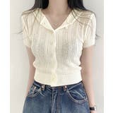 フード付きニット半袖カーディガン サマーニット ニットカーデ | Riff | 詳細画像2 