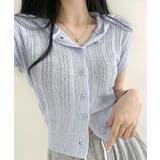 サックス | フード付きニット半袖カーディガン サマーニット ニットカーデ | Riff