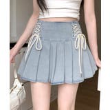 レースアップリボンデニムミニスカート インナーパンツ付き プリーツスカート | Riff | 詳細画像11 