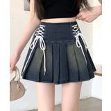 レースアップリボンデニムミニスカート インナーパンツ付き プリーツスカート | Riff | 詳細画像15 