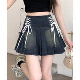 レースアップリボンデニムミニスカート インナーパンツ付き プリーツスカート | Riff | 詳細画像16 