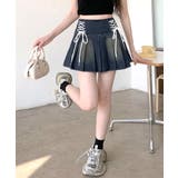 レースアップリボンデニムミニスカート インナーパンツ付き プリーツスカート | Riff | 詳細画像18 
