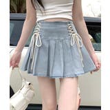 レースアップリボンデニムミニスカート インナーパンツ付き プリーツスカート | Riff | 詳細画像2 