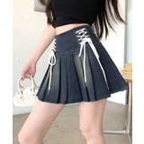 レースアップリボンデニムミニスカート インナーパンツ付き プリーツスカート | Riff | 詳細画像21 