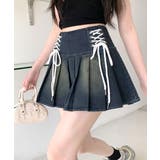 レースアップリボンデニムミニスカート インナーパンツ付き プリーツスカート | Riff | 詳細画像23 