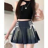 レースアップリボンデニムミニスカート インナーパンツ付き プリーツスカート | Riff | 詳細画像24 