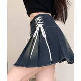 レースアップリボンデニムミニスカート インナーパンツ付き プリーツスカート | Riff | 詳細画像25 