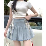レースアップリボンデニムミニスカート インナーパンツ付き プリーツスカート | Riff | 詳細画像4 