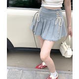 レースアップリボンデニムミニスカート インナーパンツ付き プリーツスカート | Riff | 詳細画像5 