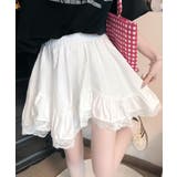 ホワイト | 裾レースアシンメトリーフリルミニスカート インナーパンツ付き フレアスカート | Riff