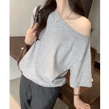 グレー | ワンショルダー半袖Tシャツ オーバーサイズ ビッグサイズ | Riff