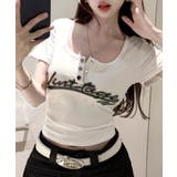 ホワイト | ヘンリーネックロゴプリントTシャツ 半袖 プリントT | Riff