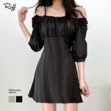 オフショルダーリボンミニワンピース パフスリーブ ショート丈ワンピース | Riff | 詳細画像1 