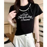 パールリボン付き半袖ロゴTシャツ チャーム付き クルーネック | Riff | 詳細画像2 