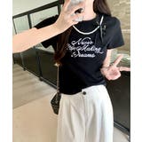 パールリボン付き半袖ロゴTシャツ チャーム付き クルーネック | Riff | 詳細画像8 