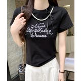 ブラック | パールリボン付き半袖ロゴTシャツ チャーム付き クルーネック | Riff