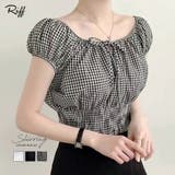 オフショルシャーリング半袖トップス パフスリーブ リボン | Riff | 詳細画像1 