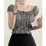 オフショルシャーリング半袖トップス パフスリーブ リボン | Riff | 詳細画像10 