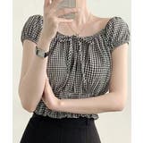 オフショルシャーリング半袖トップス パフスリーブ リボン | Riff | 詳細画像13 