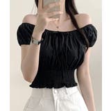 オフショルシャーリング半袖トップス パフスリーブ リボン | Riff | 詳細画像18 