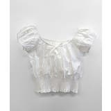 オフショルシャーリング半袖トップス パフスリーブ リボン | Riff | 詳細画像23 