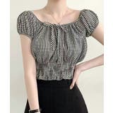 オフショルシャーリング半袖トップス パフスリーブ リボン | Riff | 詳細画像9 