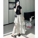 花柄サイドスリットフレアロングスカート ウエストゴム ティアードスカート | Riff | 詳細画像12 