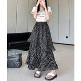 花柄サイドスリットフレアロングスカート ウエストゴム ティアードスカート | Riff | 詳細画像19 