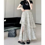 花柄サイドスリットフレアロングスカート ウエストゴム ティアードスカート | Riff | 詳細画像6 