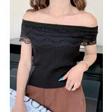 ブラック | オフショルレースフリルトップス 2WAY フレンチスリーブ | Riff