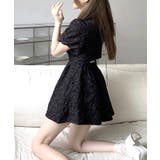 バックオープン花柄エンボスミニワンピース ウエスト見せ ジャガード | Riff | 詳細画像12 