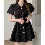 バックオープン花柄エンボスミニワンピース ウエスト見せ ジャガード | Riff | 詳細画像9 