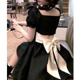 バックリボンスクエアネックミニワンピース ウエスト見せ パフスリーブ | Riff | 詳細画像13 