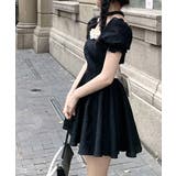 バックリボンスクエアネックミニワンピース ウエスト見せ パフスリーブ | Riff | 詳細画像5 