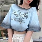 スプレー加工裾ドロストロゴプリントTシャツ ワンショル 英字プリント | Riff | 詳細画像1 