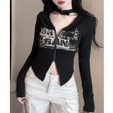 ネックベルトフロントジップ長袖トップス チョーカー プリント | Riff | 詳細画像10 