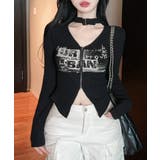 ネックベルトフロントジップ長袖トップス チョーカー プリント | Riff | 詳細画像13 