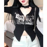 ネックベルトフロントジップ長袖トップス チョーカー プリント | Riff | 詳細画像3 