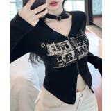 ネックベルトフロントジップ長袖トップス チョーカー プリント | Riff | 詳細画像4 