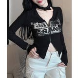 ネックベルトフロントジップ長袖トップス チョーカー プリント | Riff | 詳細画像9 