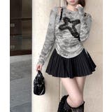 サイドシャーリングクロス柄長袖トップス 肩ベルト付き ロンT | Riff | 詳細画像11 